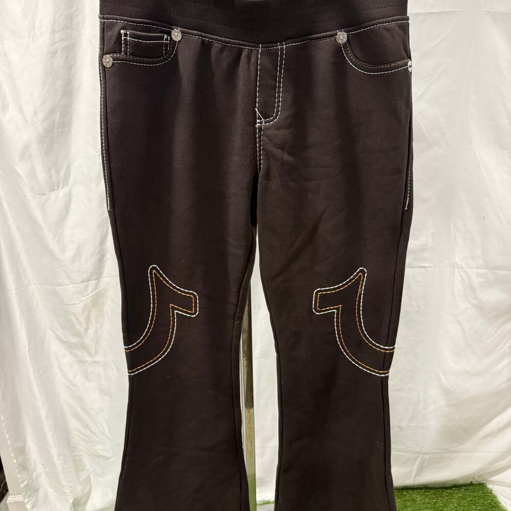 True Religion Women's Black White Stitch Low Rise y2k Flare jeans